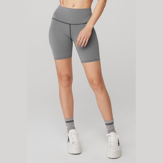 Bermudas Alo Yoga High-Cintura Micro Houndstooth Ciclismo Corta Mujer Negros | 1732WTQDL