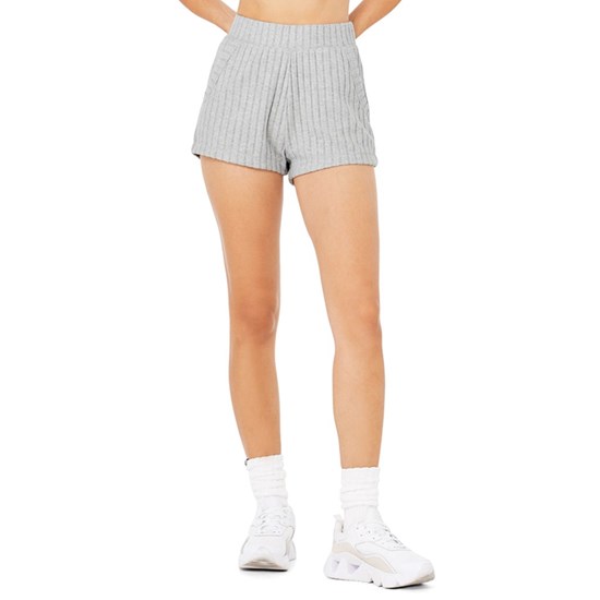 Bermudas Alo Yoga Ribbed Take Comodidad Corta Mujer Grises | 8790HTMUF