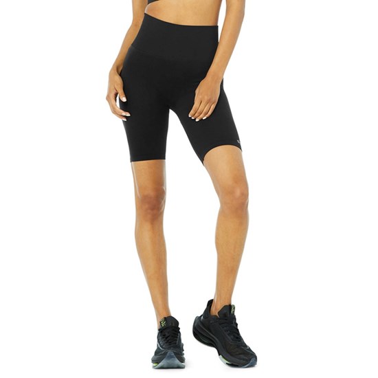 Bermudas Alo Yoga Seamless High-Cintura Ribbed Ciclismo Corta Mujer Negros | 2157GEJPI