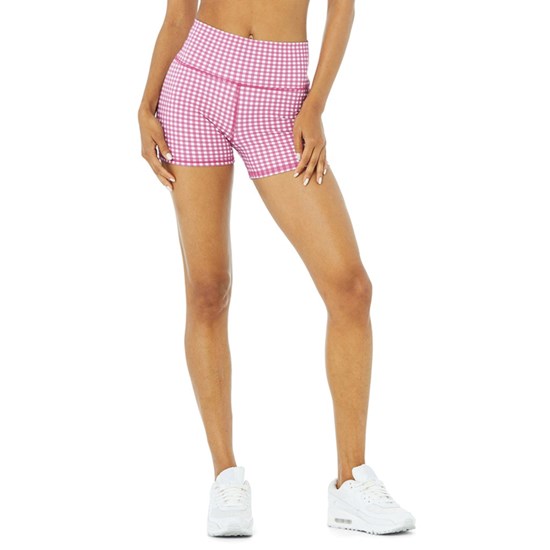 Bermudas Alo Yoga Vapor High-Cintura Gingham Corta Mujer Rosas | 8271HUJOS