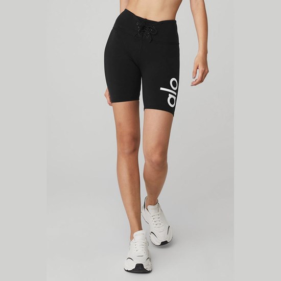 Bermudas Alo Yoga Yogi Encaje Up Corta Mujer Negros | 3598FGSPB