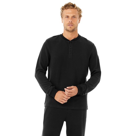 Camiseta Alo Yoga Micro Waffle Fast Break Henley Long Sleeve Hombre Negros | 2180JZTHV