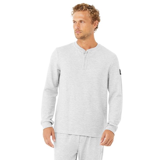 Camiseta Alo Yoga Micro Waffle Fast Break Henley Long Sleeve Hombre Grises | 2460NYUZT