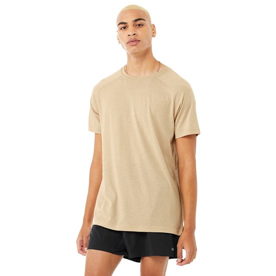 Camiseta Alo Yoga The Triumph Crew Neck Corta Sleeves Hombre Beige | 4158BFSQC