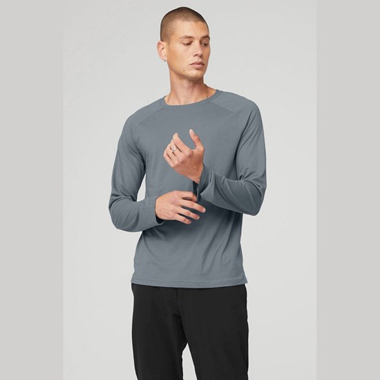 Camiseta Alo Yoga Triumph Long Sleeve Hombre Azules | 6310EWCVD