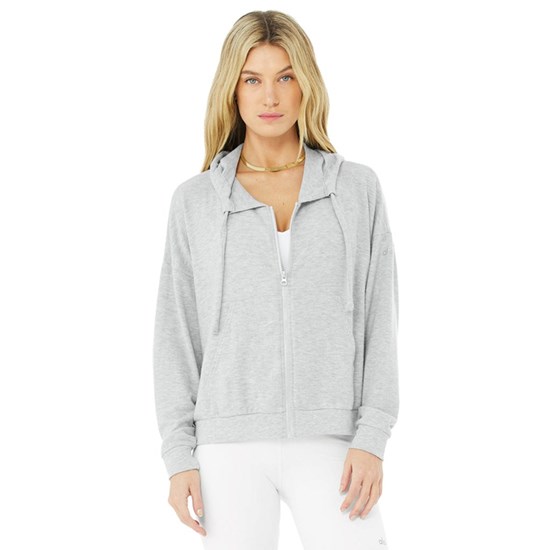 Chaquetas Alo Yoga Alolux Soho Full Zip Mujer Grises | 1073FANCR