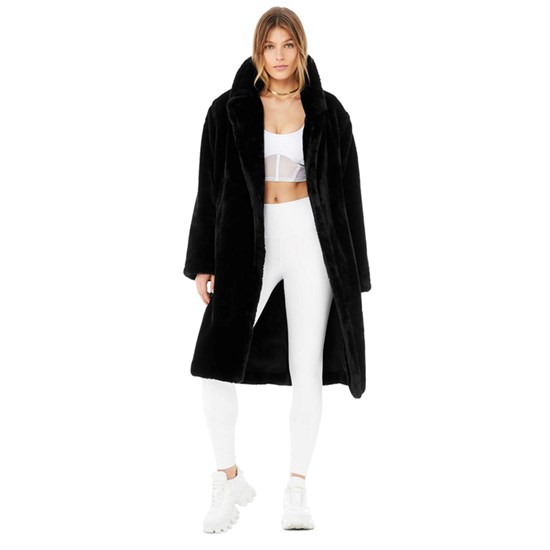 Chaquetas Alo Yoga Oversized Faux Fur Trench Mujer Negros | 0768HMTYZ