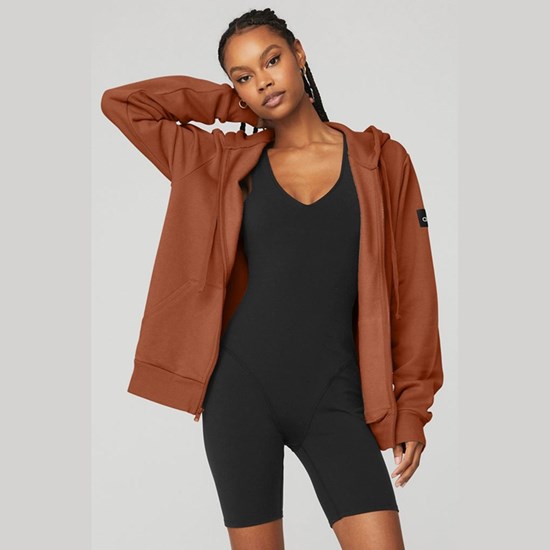 Hoodie Alo Yoga Everyday Full Zip Mujer Marrom | 2741OBLZN