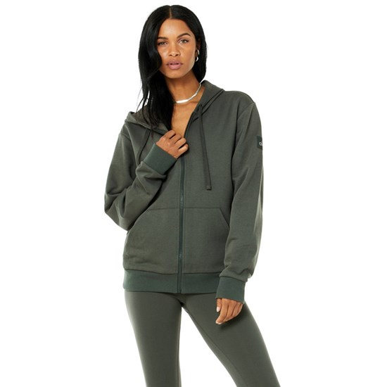 Hoodie Alo Yoga Everyday Full Zip Mujer Verdes | 4186UOWKH