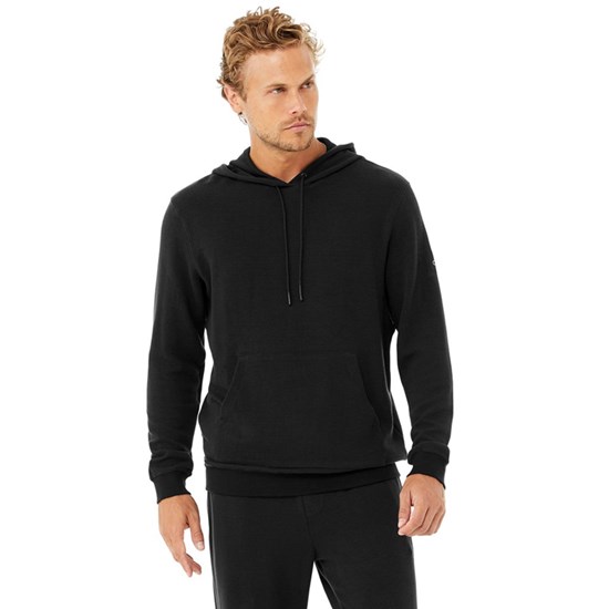 Hoodie Alo Yoga Micro Waffle Fast Break Hombre Negros | 2398HIKVO