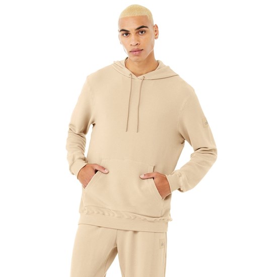 Hoodie Alo Yoga Micro Waffle Fast Break Hombre Beige | 8945ZJGXM