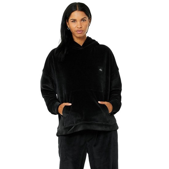 Hoodie Alo Yoga Velour Baller Mujer Negros | 7216BIPKV