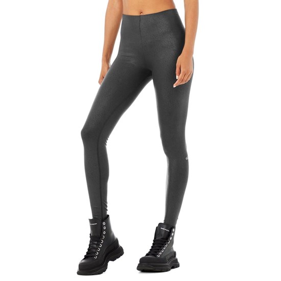 Leggins Alo Yoga Faux Cuero Airbrush High-Cintura Mujer Negros | 3478QCDRI