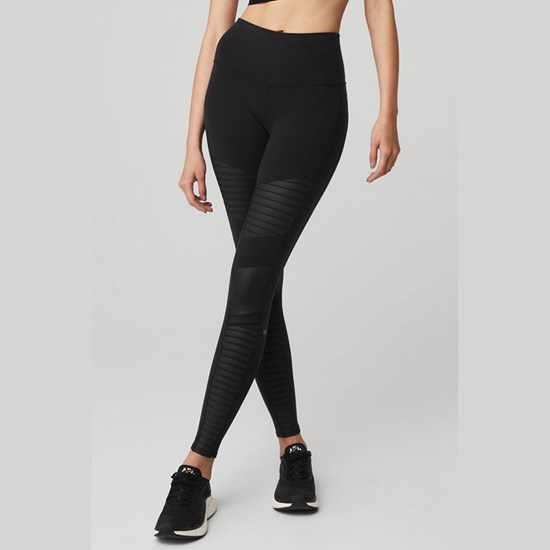 Leggins Alo Yoga High-Cintura Moto Mujer Negros | 3647LEJXK