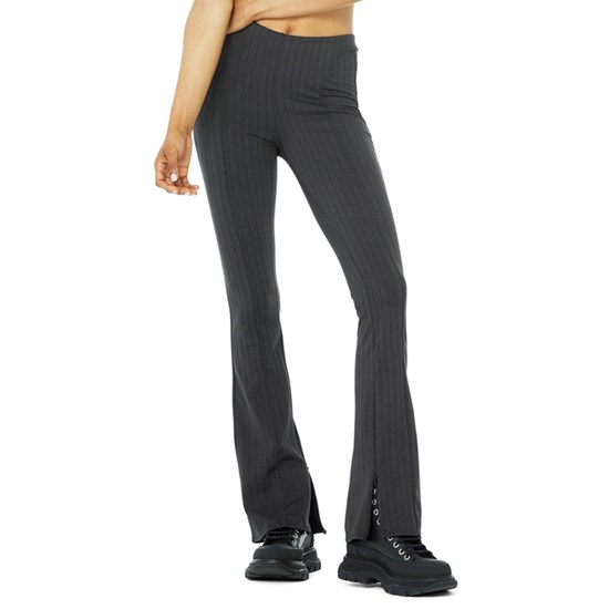 Leggins Alo Yoga High-Cintura Pinstripe Zip It Flare Mujer Grises | 7012CEWRM