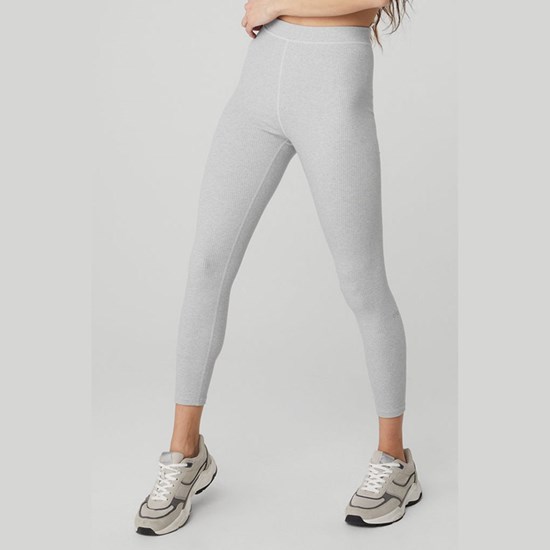 Leggins Alo Yoga Ribbed High-Cintura 7/8 Blissful Mujer Grises | 4013JIZBD