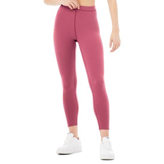 Leggins Alo Yoga Ribbed High-Cintura 7/8 Blissful Mujer Rosas | 5148GRLQS