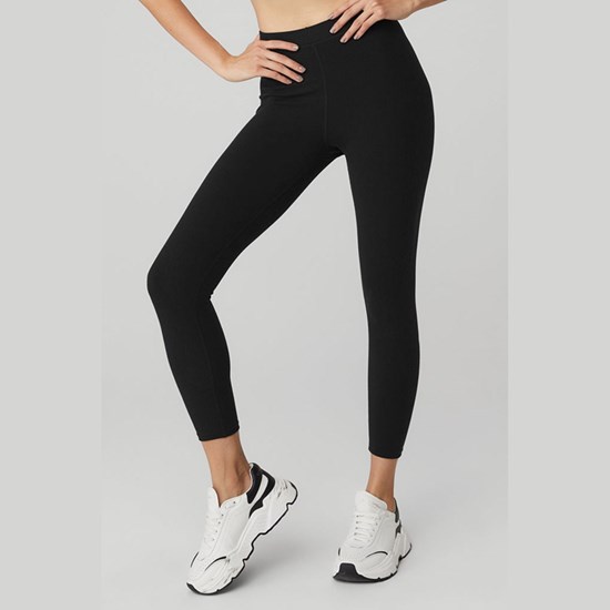 Leggins Alo Yoga Ribbed High-Cintura 7/8 Blissful Mujer Negros | 6752HVXPT