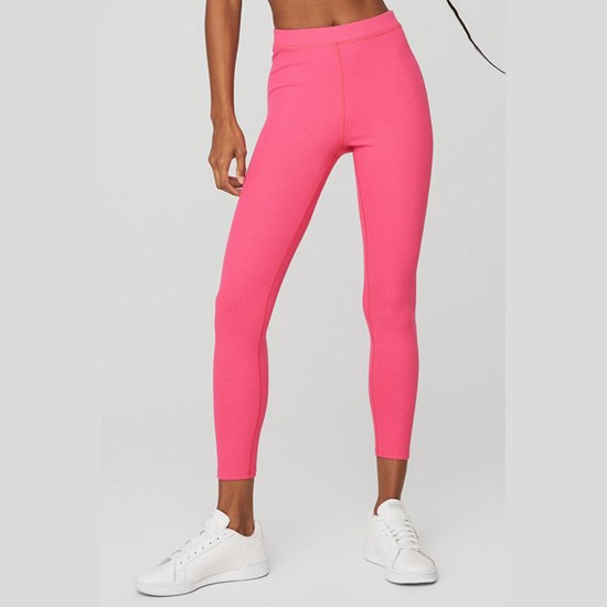 Leggins Alo Yoga Ribbed High-Cintura 7/8 Blissful Mujer Rosas | 7146FXUEH