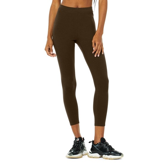 Leggins Alo Yoga Ribbed High-Cintura 7/8 Blissful Mujer Marrom | 8395JQOCH