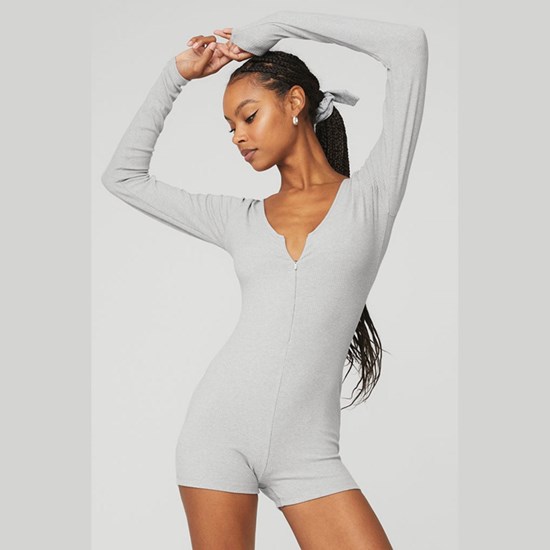 Onesie Alo Yoga Keep It Sleek Ribbed Onesie Mujer Grises | 1742BGLAE