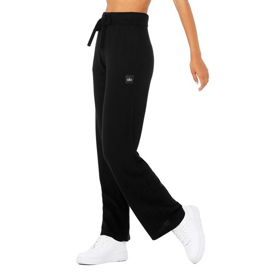 Pantalones Alo Yoga Cashmere High-Cintura Jet Set Anchos Leg Mujer Negros | 4013AVOGC