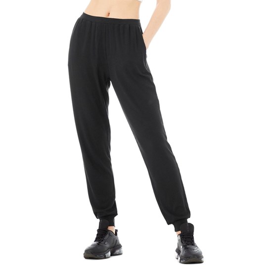 Pantalones Alo Yoga High-Cintura Ribbed Whisper Mujer Negros | 3726WKVBZ