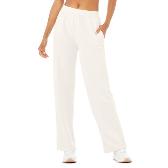 Pantalones Alo Yoga Micro Waffle High-Cintura Pleasant Anchos Leg Mujer Blancos | 1403QJXWV