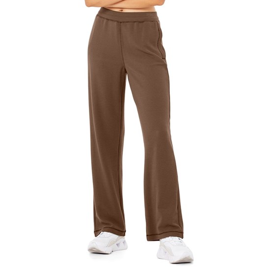 Pantalones Alo Yoga Micro Waffle High-Cintura Pleasant Anchos Leg Mujer Marrom | 7128JPDFK