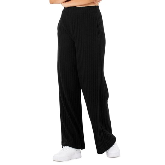 Pantalones Alo Yoga Ribbed Take Comodidad Anchos Leg Mujer Negros | 0345OVJHE