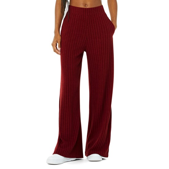 Pantalones Alo Yoga Ribbed Take Comodidad Anchos Leg Mujer Rojos | 5081VTNJW