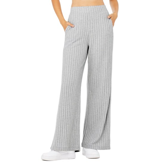 Pantalones Alo Yoga Ribbed Take Comodidad Anchos Leg Mujer Grises | 7195VMKUG