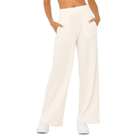 Pantalones Alo Yoga Ribbed Take Comodidad Anchos Leg Mujer Blancos | 9162JWFKP