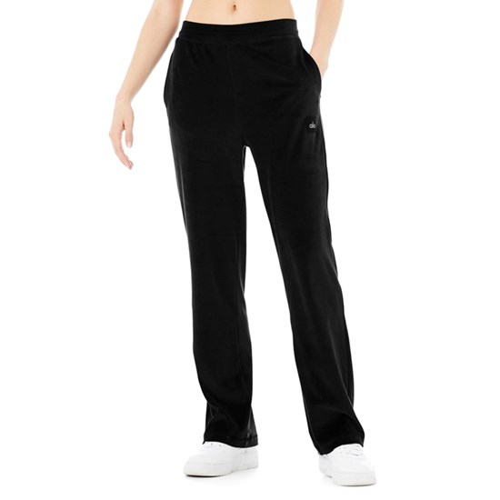 Pantalones Alo Yoga Velour High-Cintura Glimmer Anchos Leg Mujer Negros | 8459YLTRG