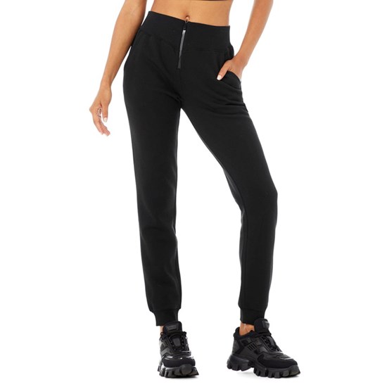 Pantalones Deportivos Alo Yoga Slick Zip Front Mujer Negros | 0794AIZBC