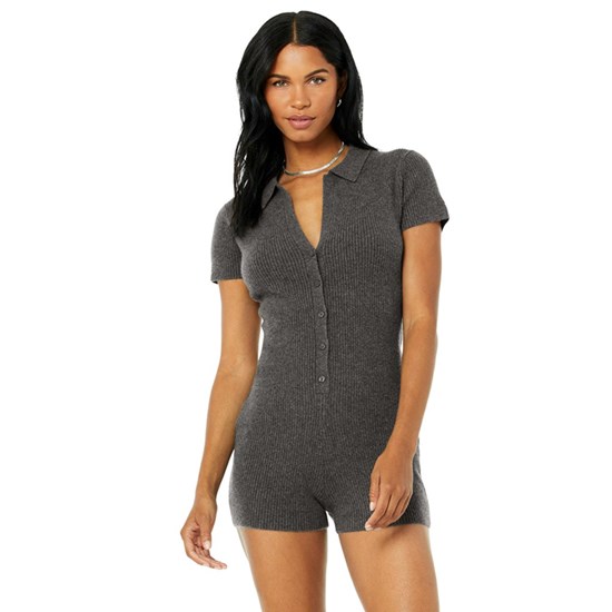 Playsuit Alo Yoga Cashmere Ribbed Staycation Playsuit Mujer Grises | 5127DYXFA