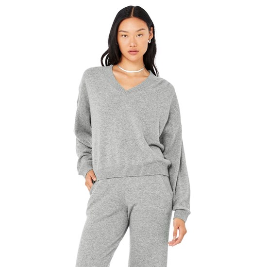 Pullover Alo Yoga Cashmere Jet Set V-Neck Mujer Grises | 1298ZWPBI