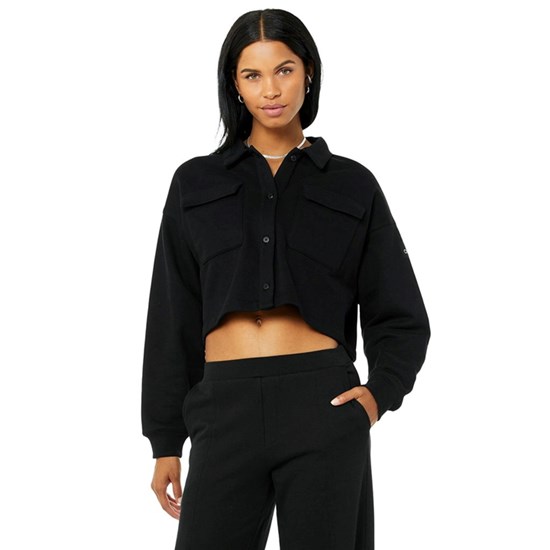 Pullover Alo Yoga Renown Cropped Button-Up Mujer Negros | 5148WEZDX