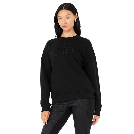 Pullover Alo Yoga Renown Heavy Weight Emblem Crew Neck Mujer Negros | 1293KIJPT