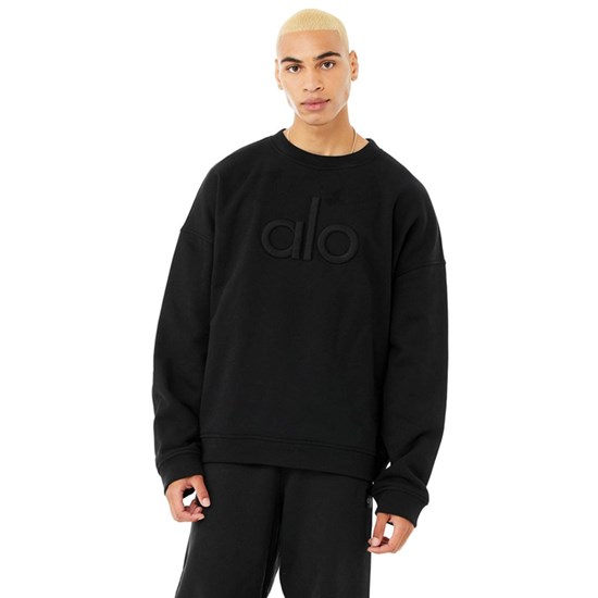 Pullover Alo Yoga Renown Heavy Weight Emblem Crew Neck Long Sleeve Hombre Negros | 6430SCPVZ