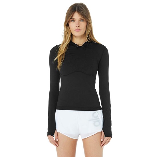 Ropa Alo Yoga Alosoft Encapuchado Runner Long Sleeve Mujer Negros | 6379JKXLI