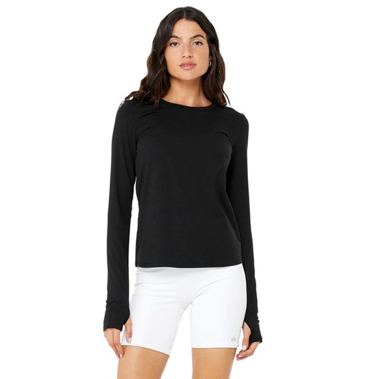 Ropa Alo Yoga Alosoft Finesse Long Sleeve Mujer Negros | 4186ZAHDI