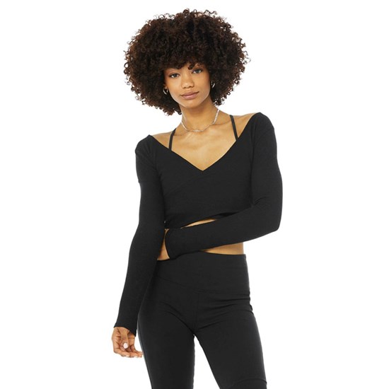 Ropa Alo Yoga Amelia Luxe Long Sleeve Crop Mujer Negros | 0839BGFRM