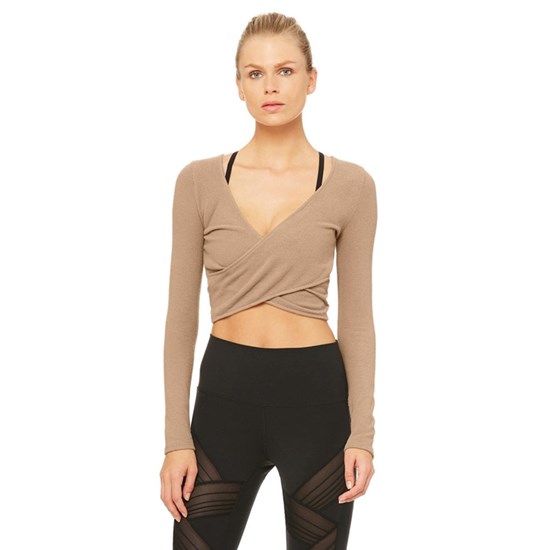 Ropa Alo Yoga Amelia Luxe Long Sleeve Crop Mujer Beige | 9846HXJRS