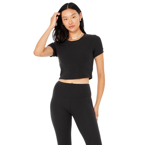 Ropa Alo Yoga Micro Waffle Sierra Corta Sleeve Mujer Negros | 4728NVHEI