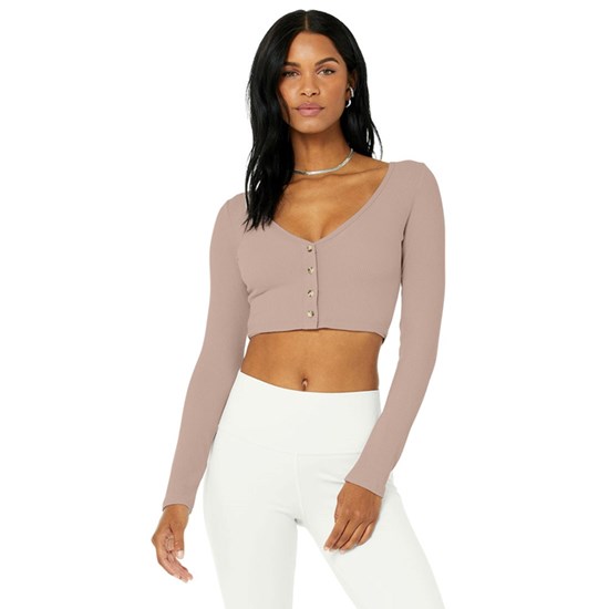 Ropa Alo Yoga Ribbed Cropped Whisper Cardigan Mujer Rosas | 3029PULAX