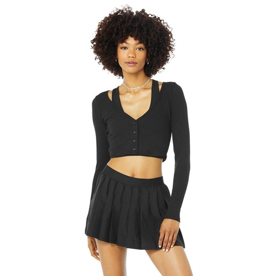 Ropa Alo Yoga Ribbed Cropped Whisper Cardigan Mujer Negros | 5806AFPRB