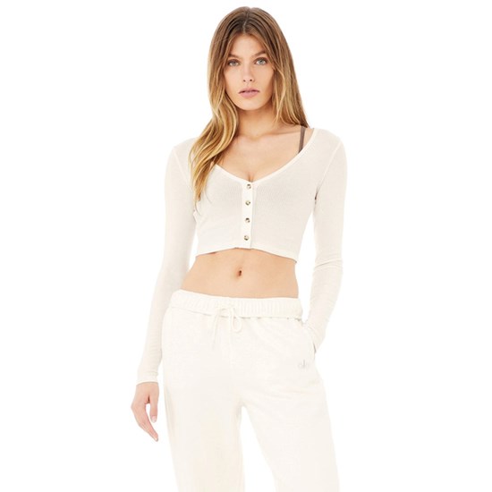 Ropa Alo Yoga Ribbed Cropped Whisper Cardigan Mujer Blancos | 7329UGKEW