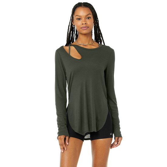 Ropa Alo Yoga Ribbed Peak Long Sleeve Mujer Verdes | 2705HUTCD