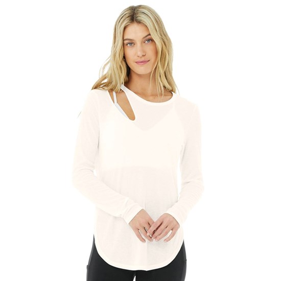 Ropa Alo Yoga Ribbed Peak Long Sleeve Mujer Blancos | 3485MNTUR